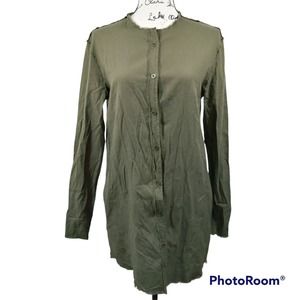 Tribe Kelley Cotton Armey Green Raw Hem Tunic With Pockets S
